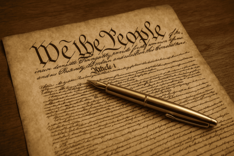 Photo of the Constitution with a pen